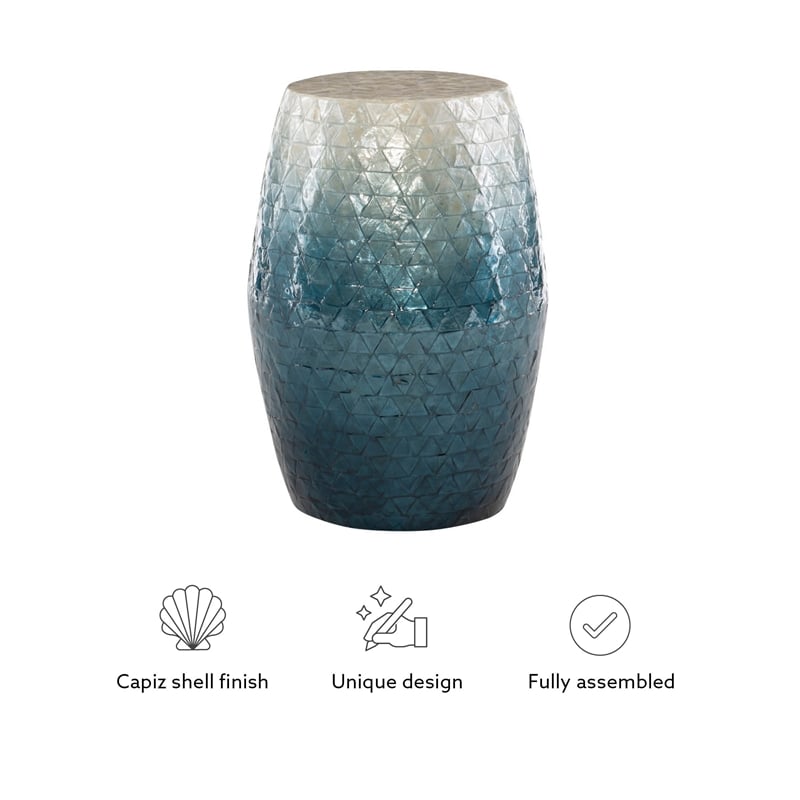 Linon Westly Round Capiz Shell Drum Table in White to Blue Ombre Mosiac