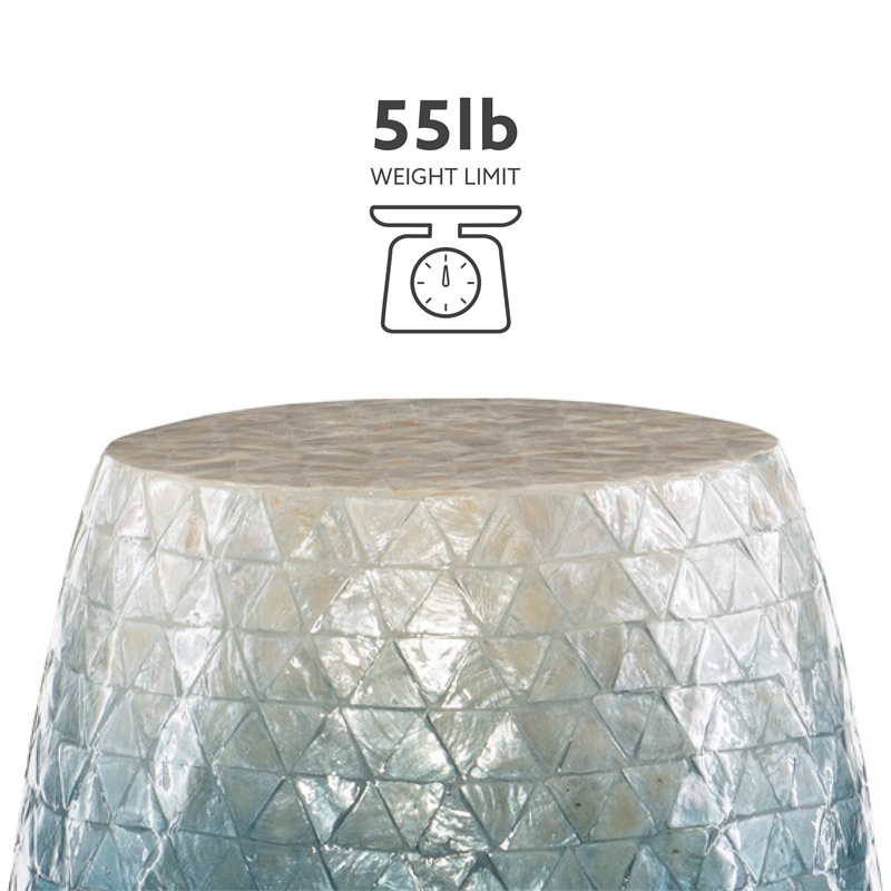 Linon Westly Round Capiz Shell Drum Table in White to Blue Ombre Mosiac