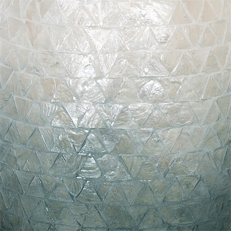 Linon Westly Round Capiz Shell Drum Table in White to Blue Ombre Mosiac