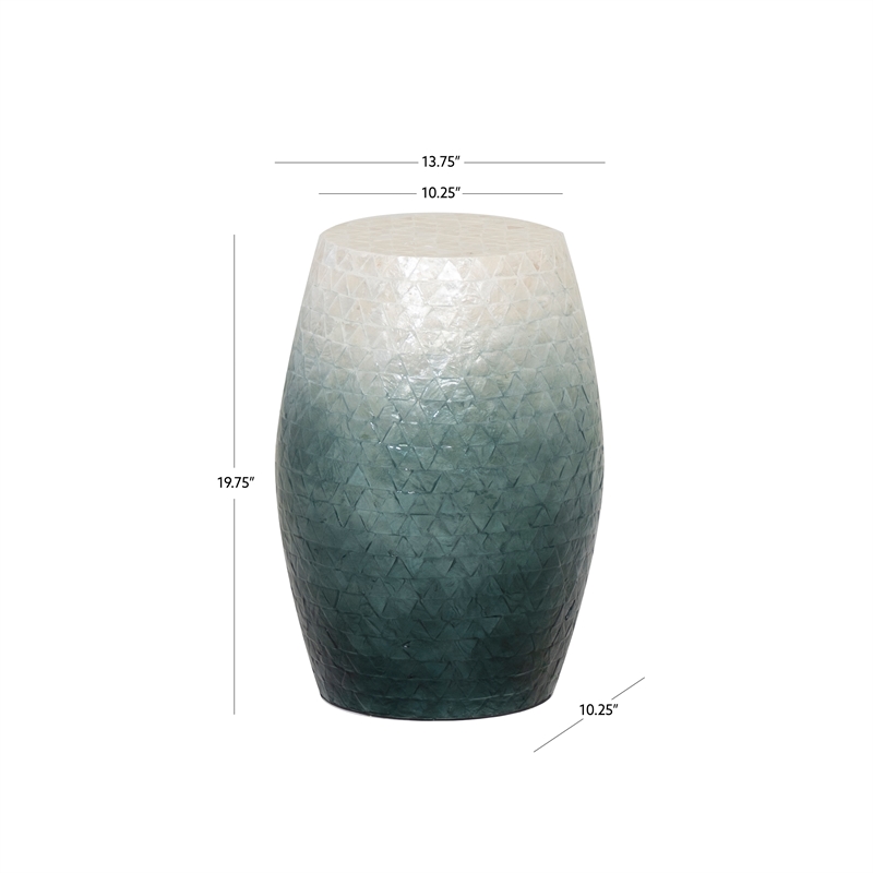Linon Westly Round Capiz Shell Drum Table in White to Blue Ombre Mosiac