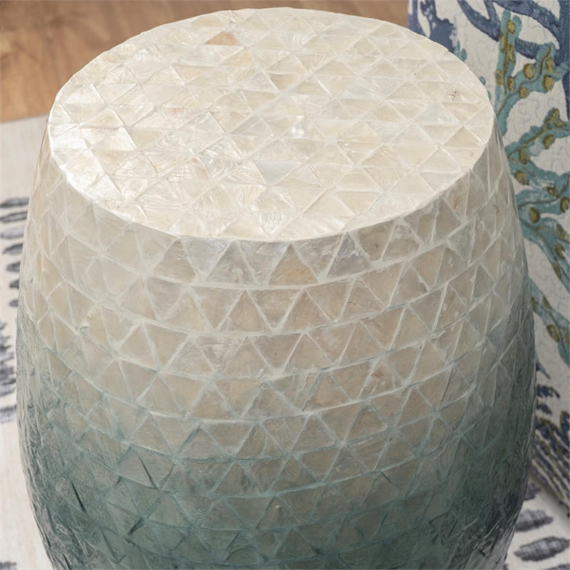 Linon Westly Round Capiz Shell Drum Table in White to Blue Ombre Mosiac