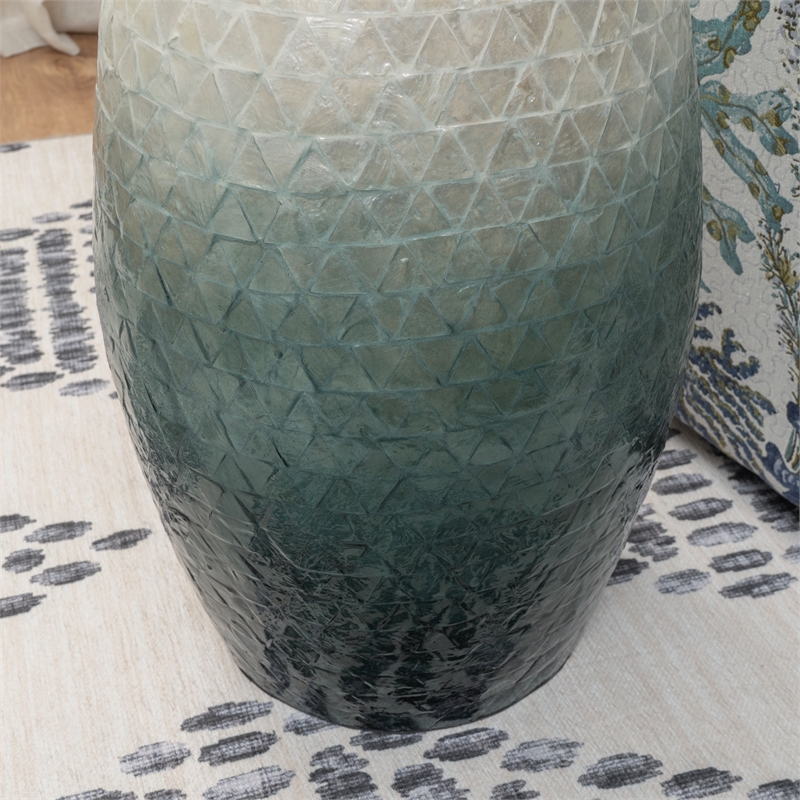 Linon Westly Round Capiz Shell Drum Table in White to Blue Ombre Mosiac