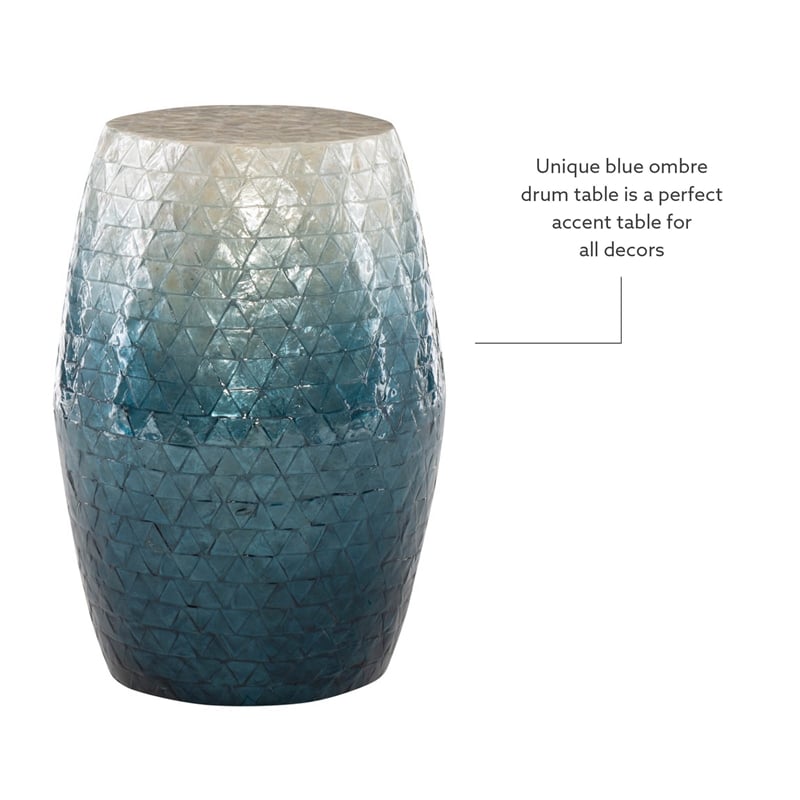 Linon Westly Round Capiz Shell Drum Table in White to Blue Ombre Mosiac