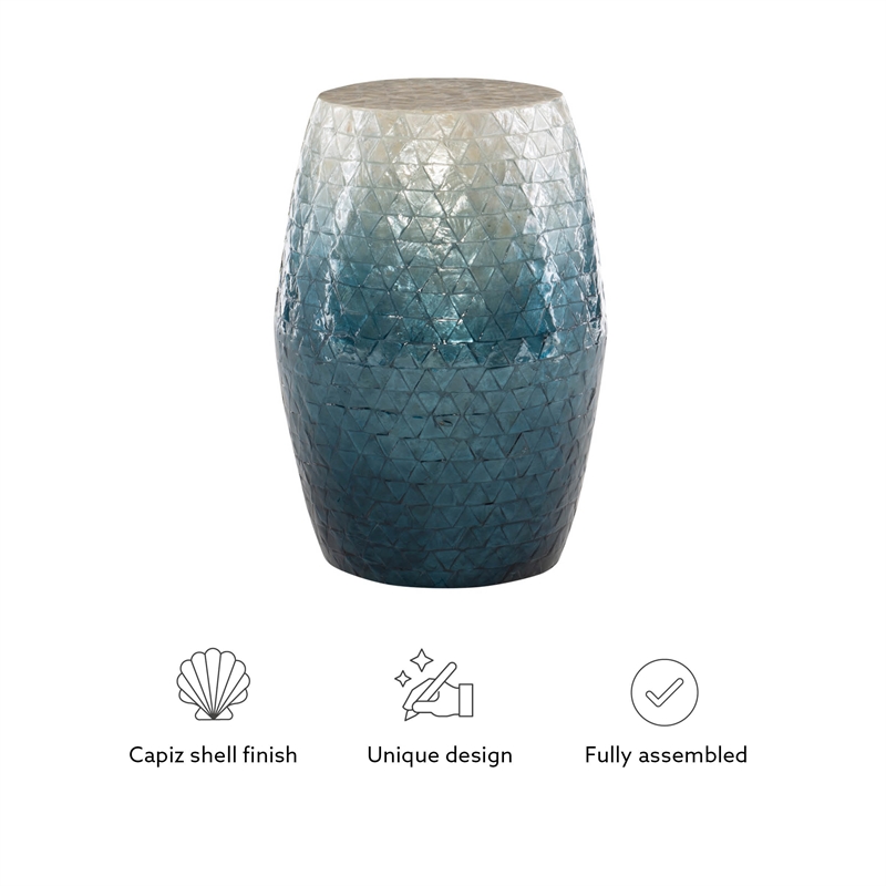 Linon Westly Round Capiz Shell Drum Table in White to Blue Ombre Mosiac