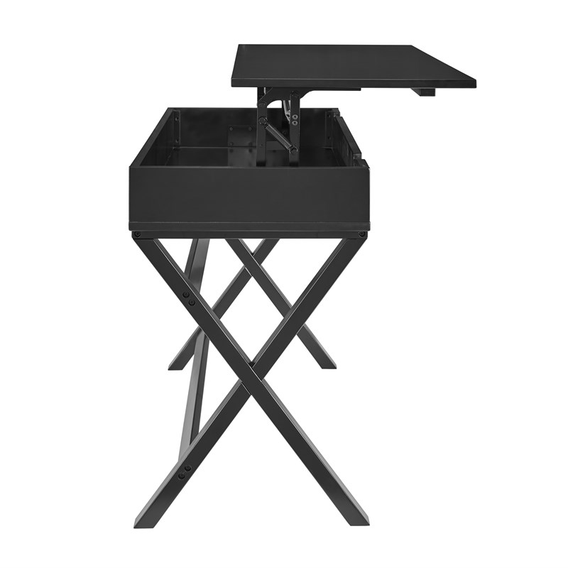 Linon Peggy Lift Top Stand Up Wood Desk with X-Frame Legs in Black