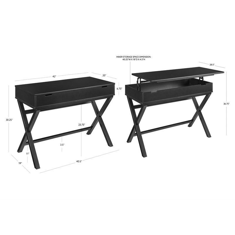 Linon Peggy Lift Top Stand Up Wood Desk with X-Frame Legs in Black