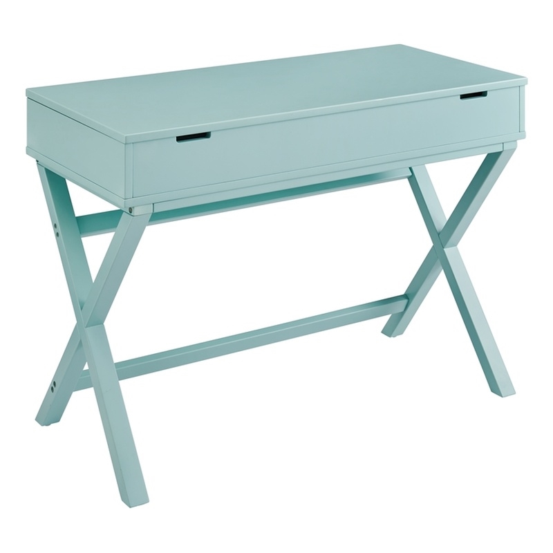 Linon Peggy Lift Top Stand Up Wood Desk with X-Frame Legs in Turquoise Blue