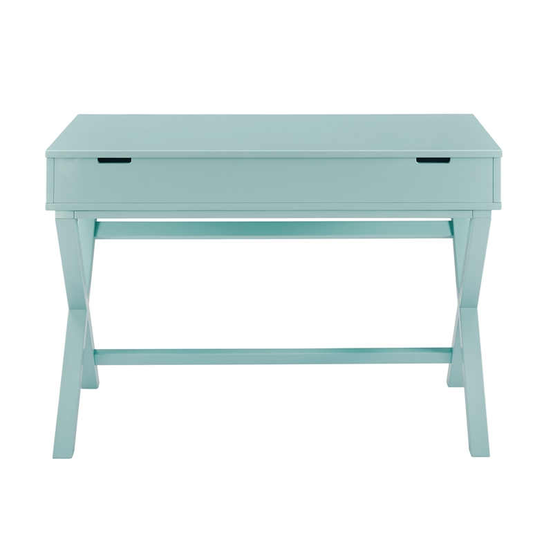 Linon Peggy Lift Top Stand Up Wood Desk with X-Frame Legs in Turquoise Blue