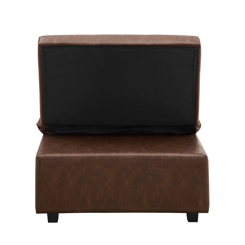 Linon Boone Upholstered Faux Leather Convertible Chair to Sofa Bed in Brown