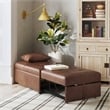 Linon Boone Upholstered Faux Leather Convertible Chair to Sofa Bed in Brown