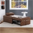 Linon Boone Upholstered Faux Leather Convertible Chair to Sofa Bed in Brown