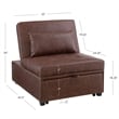 Linon Boone Upholstered Faux Leather Convertible Chair to Sofa Bed in Brown