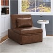 Linon Boone Upholstered Faux Leather Convertible Chair to Sofa Bed in Brown