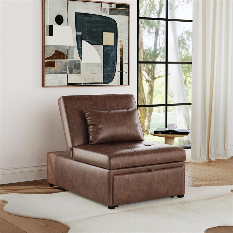 Linon Boone Upholstered Faux Leather Convertible Chair to Sofa Bed - Thumbnail 4