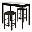 Linon Tifton 3 Piece Wood & Faux Marble Tavern Set Backless Stools in Black
