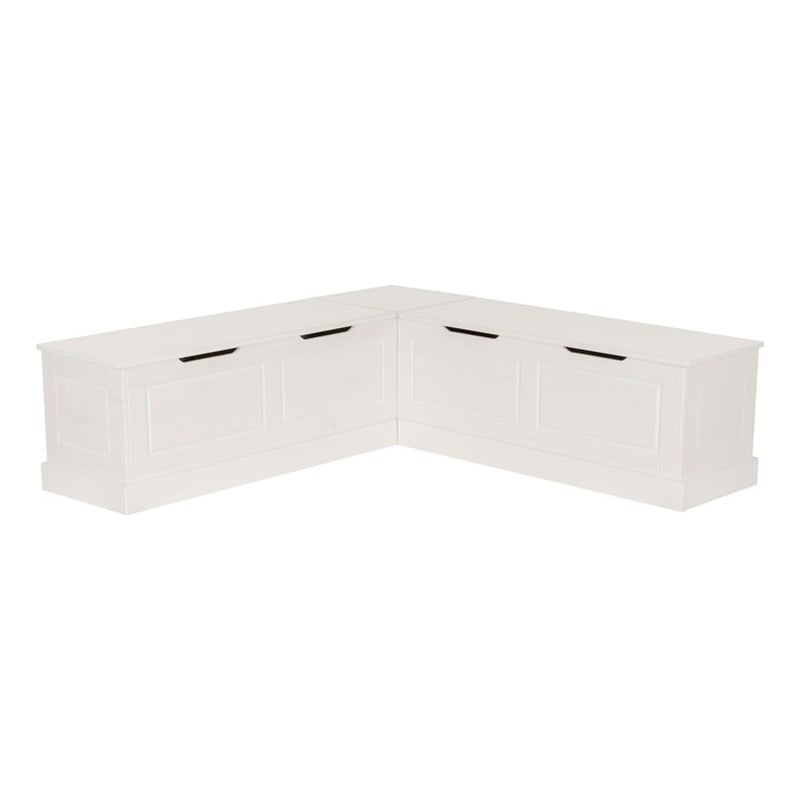 Linon Troyin Backless Corner Nook with Storage in Solid White Pine