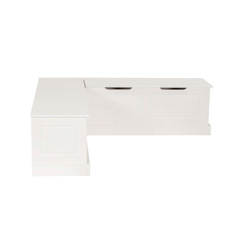 Linon Troyin Backless Corner Nook with Storage in Solid White Pine