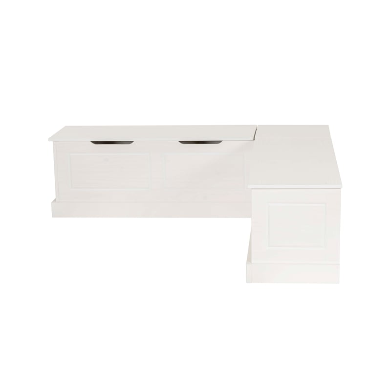 Linon Troyin Backless Corner Nook with Storage in Solid White Pine