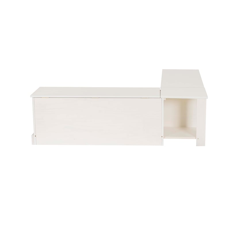 Linon Troyin Backless Corner Nook with Storage in Solid White Pine