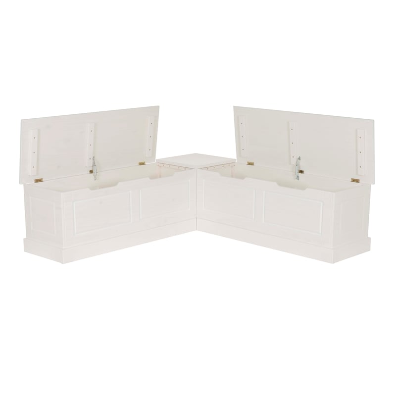 Linon Troyin Backless Corner Nook with Storage in Solid White Pine