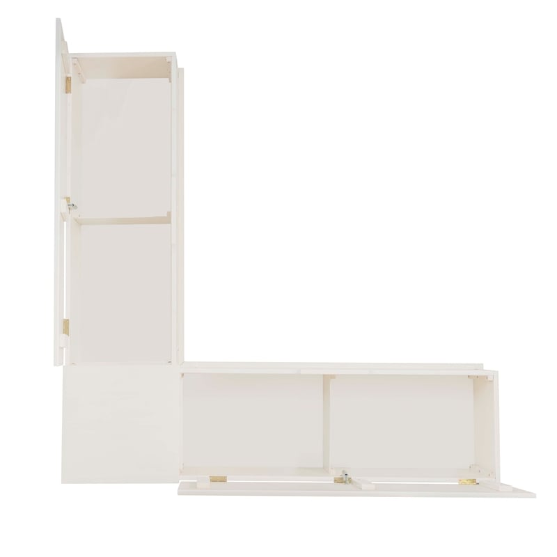 Linon Troyin Backless Corner Nook with Storage in Solid White Pine