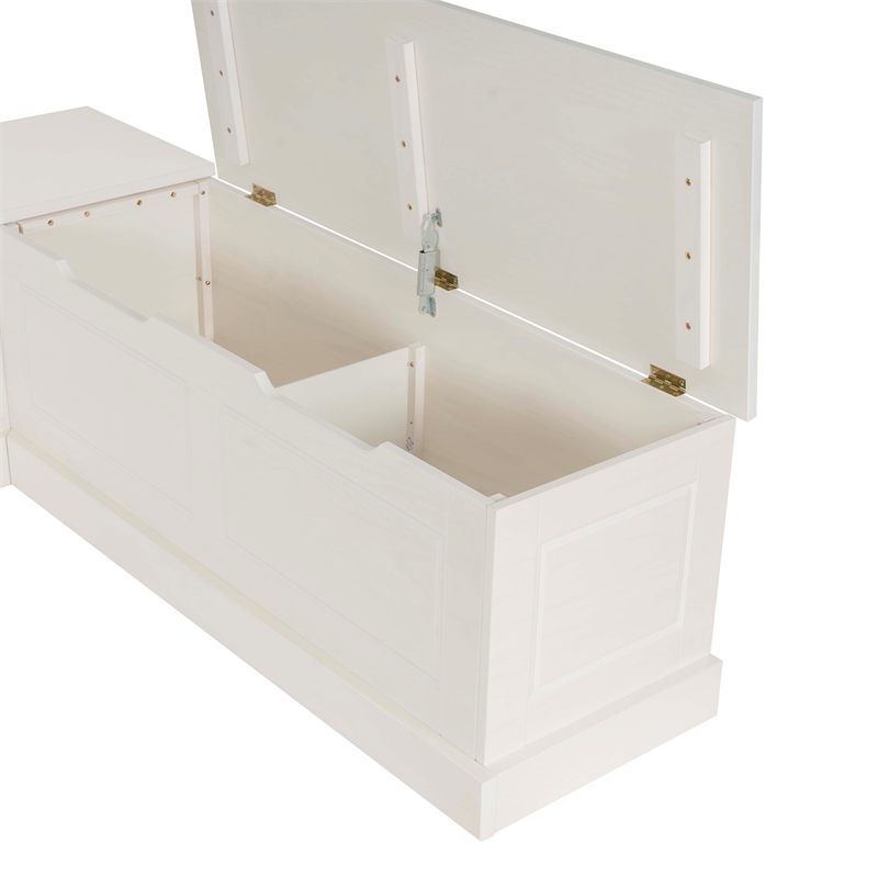 Linon Troyin Backless Corner Nook with Storage in Solid White Pine