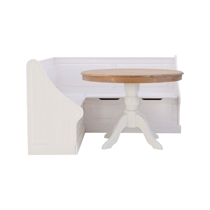 Linon Troyin Backless Wood Corner Nook Set in Natural and White 