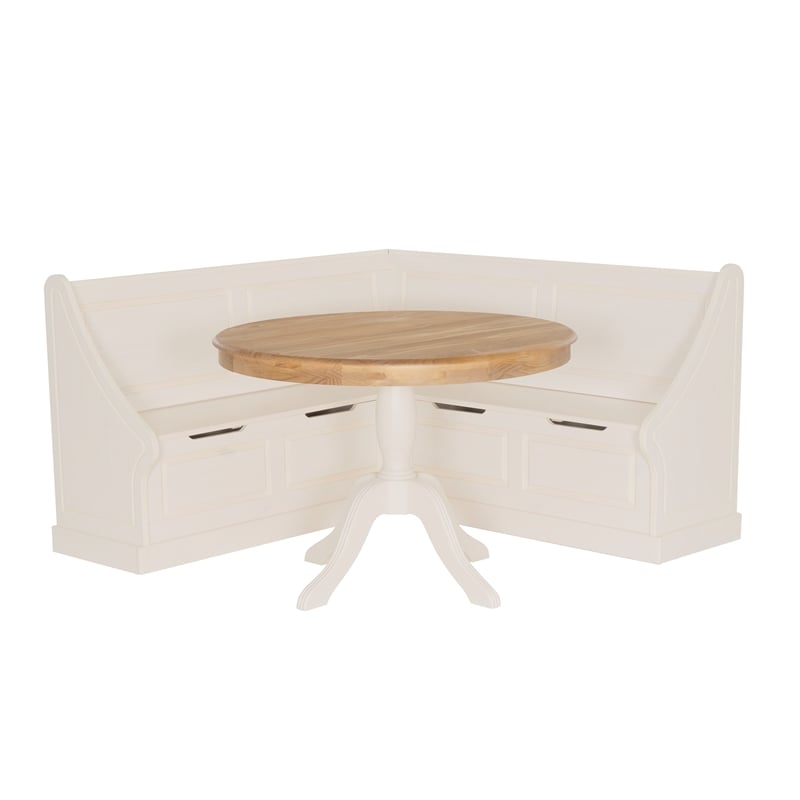 Linon Troyin Corner Storage Nook with 2 Tone Round Table in White/Natural Wood