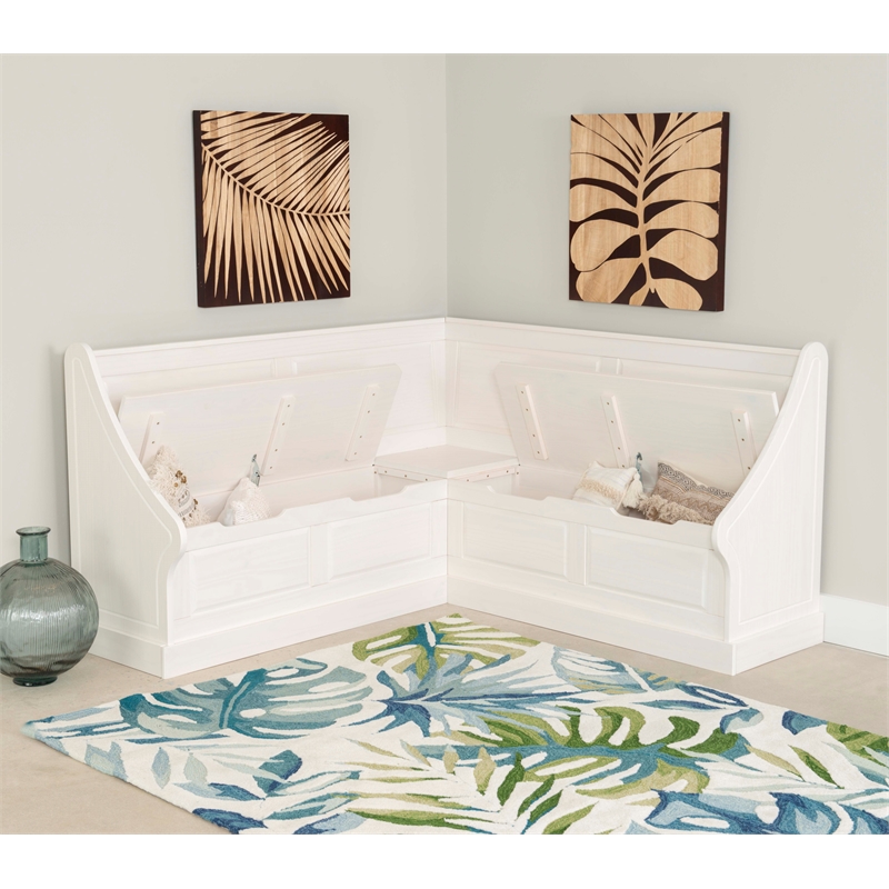 Linon Troyin Backless Wood Corner Nook Set in Natural and White 