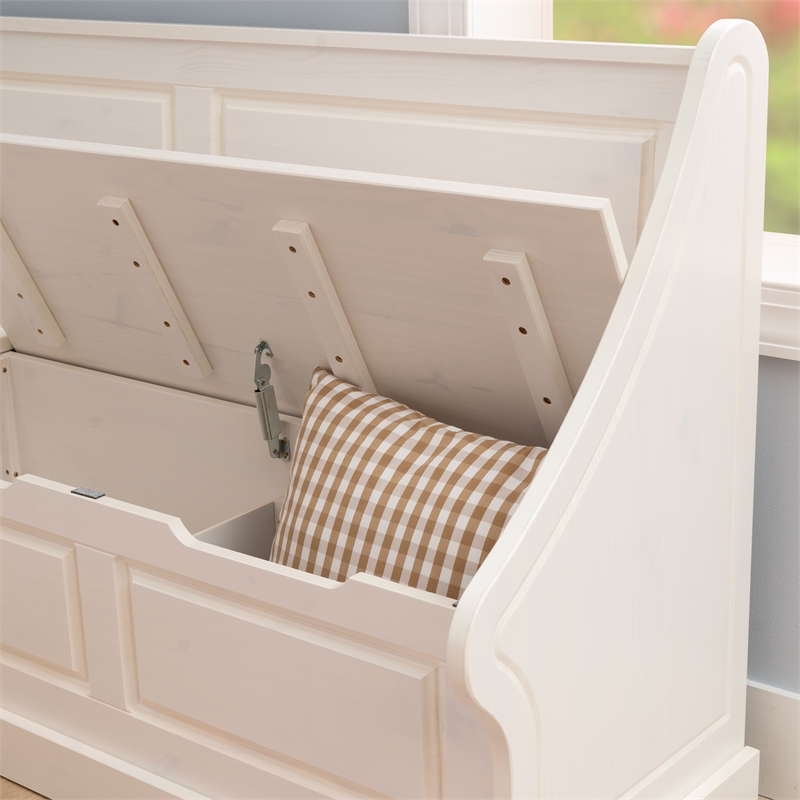 Linon Troyin Corner Storage Nook with 2 Tone Round Table in White/Natural Wood