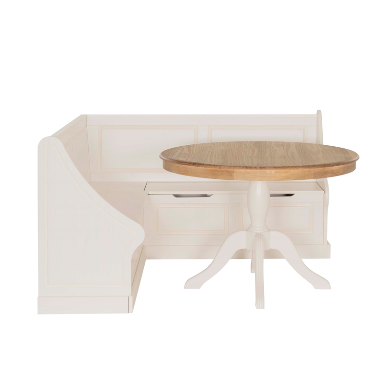 Linon Troyin Corner Storage Nook with 2 Tone Round Table in White/Natural Wood
