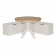 Linon Troyin Backless White Storage Nook and Round Table in White/Natural Wood