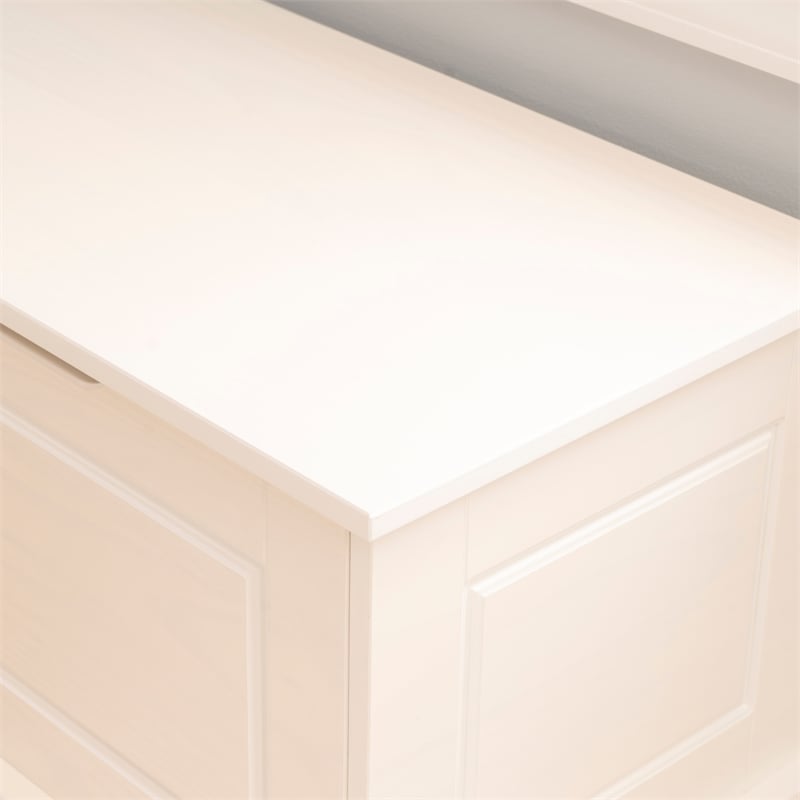 Linon Troyin Backless White Storage Nook and Round Table in White/Natural Wood