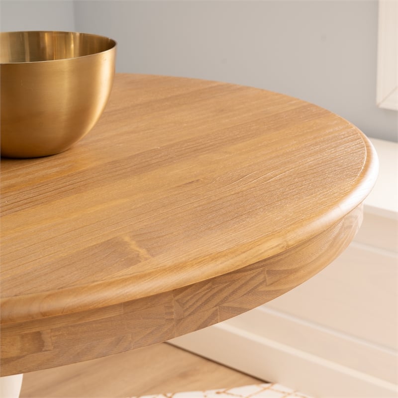 Linon Troyin Backless White Storage Nook and Round Table in White/Natural Wood