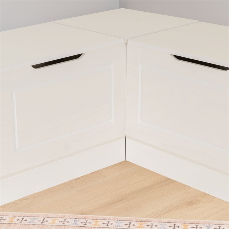 Linon Troyin Backless White Storage Nook and Round Table in White/Natural Wood