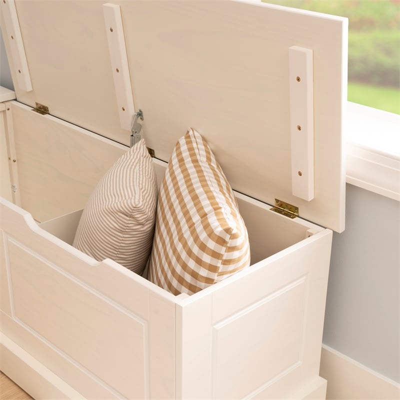 Linon Troyin Backless White Storage Nook and Round Table in White/Natural Wood