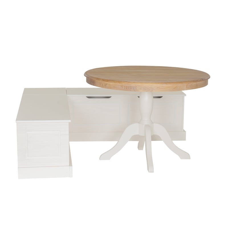 Linon Troyin Backless White Storage Nook and Round Table in White/Natural Wood
