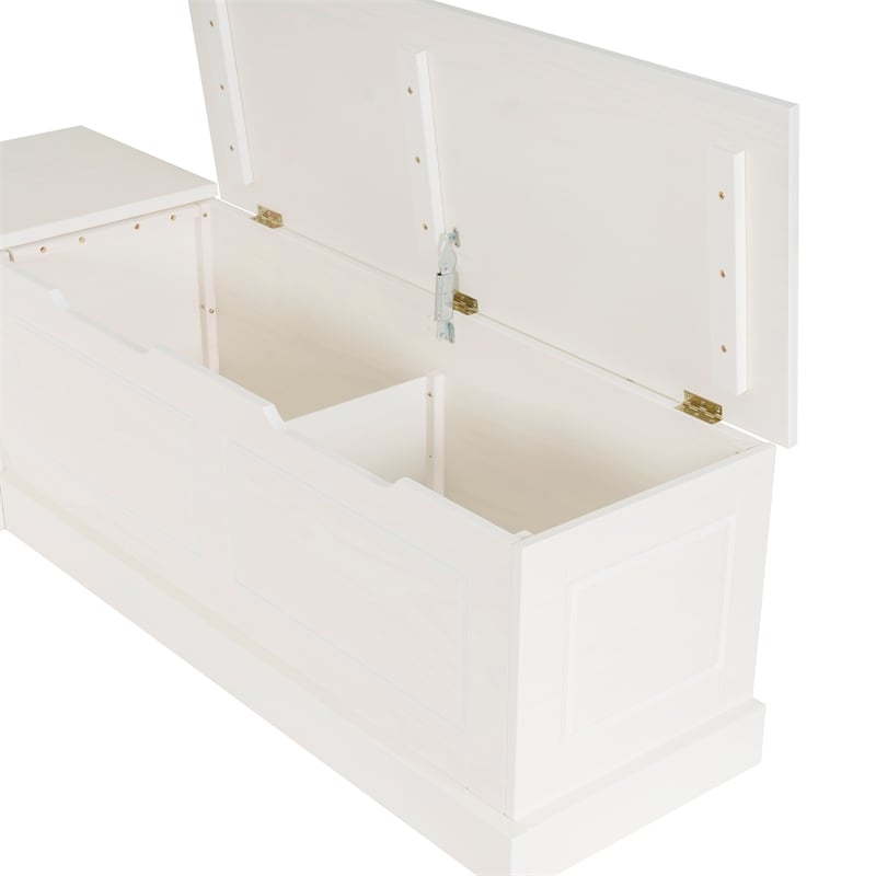 Linon Troyin Backless White Storage Nook and Round Table in White/Natural Wood