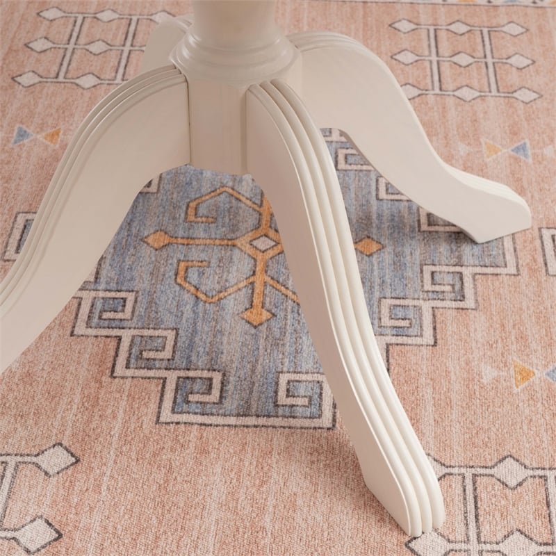 Linon Troyin Backless White Storage Nook and Round Table in White/Natural Wood