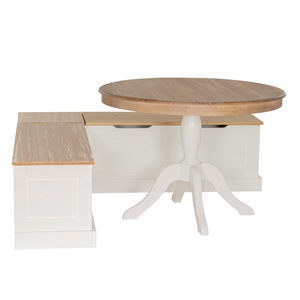 Linon Troyin Backless 2 Tone Storage Nook and Round Table in Natural/White Wood