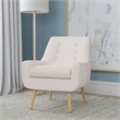 Linon Trelis Upholstered Tufted Accent Chair Natural Wood Legs in Cream Sherpa