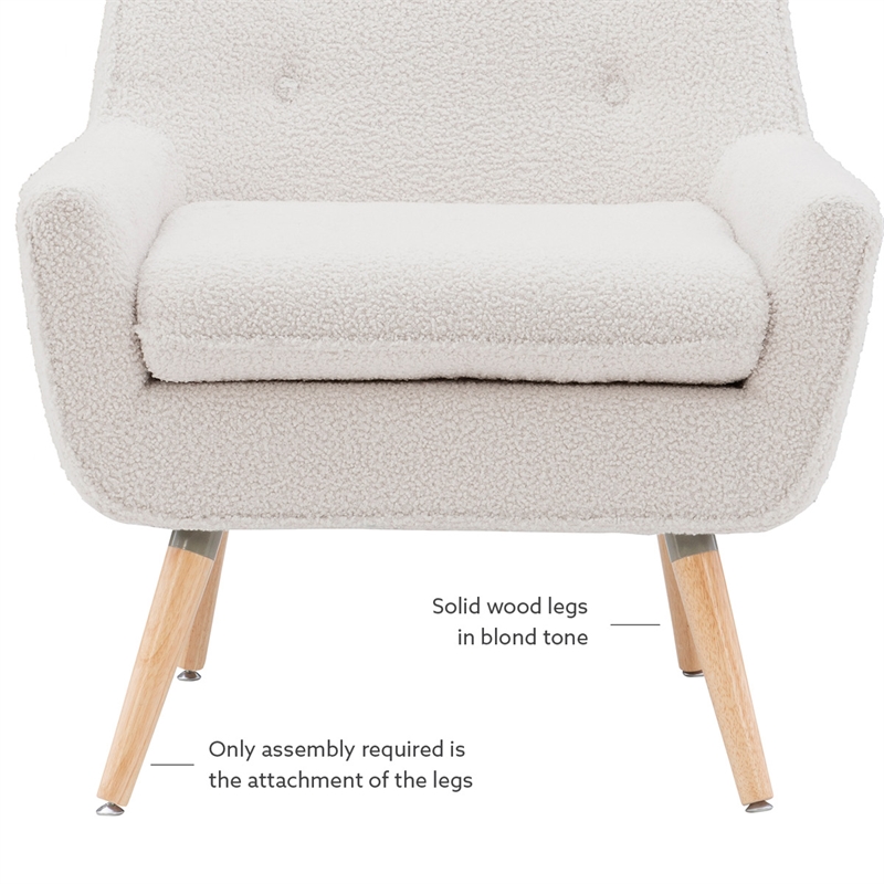 Linon Trelis Upholstered Tufted Accent Chair Natural Wood Legs in Cream Sherpa
