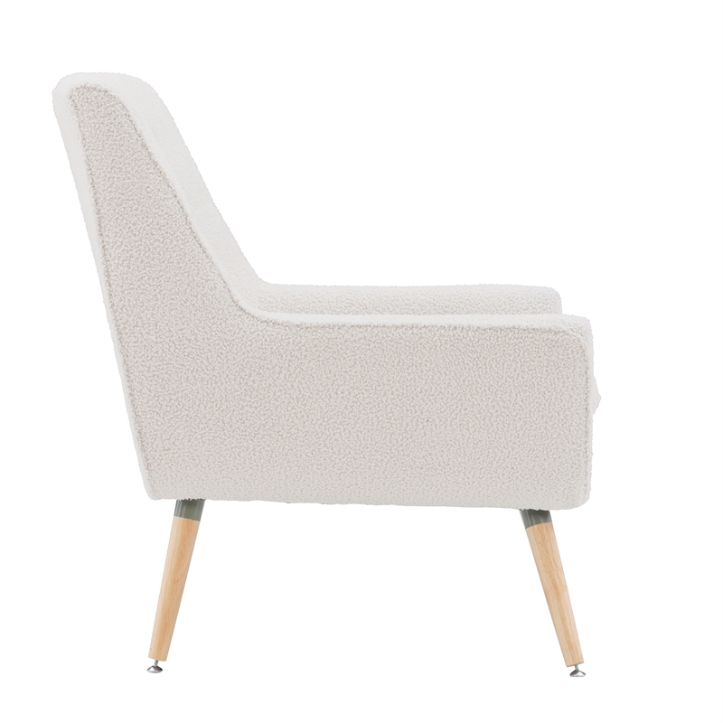 Linon Trelis Upholstered Tufted Accent Chair Natural Wood Legs in Cream Sherpa