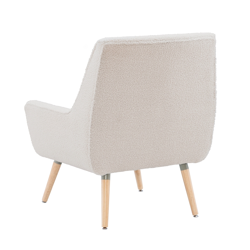 Linon Trelis Upholstered Tufted Accent Chair Natural Wood Legs in Cream Sherpa