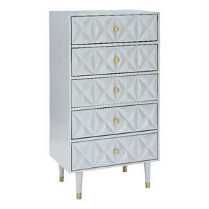 Linon Alick Wood Geo Texture 5 Drawer Chest with Gold Hardware in Gray