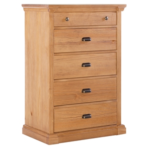 linon roberts five drawer wood dresser chest in dark honey brown