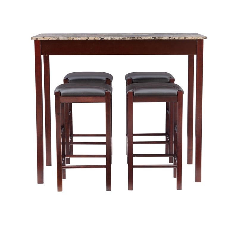 Linon Tifton Five Piece Wood Faux Marble Tavern Set in Espresso