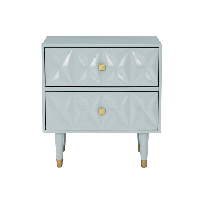 Linon Alick Wood Geo Texture 2 Drawer Nightstand with Gold Hardware in Gray
