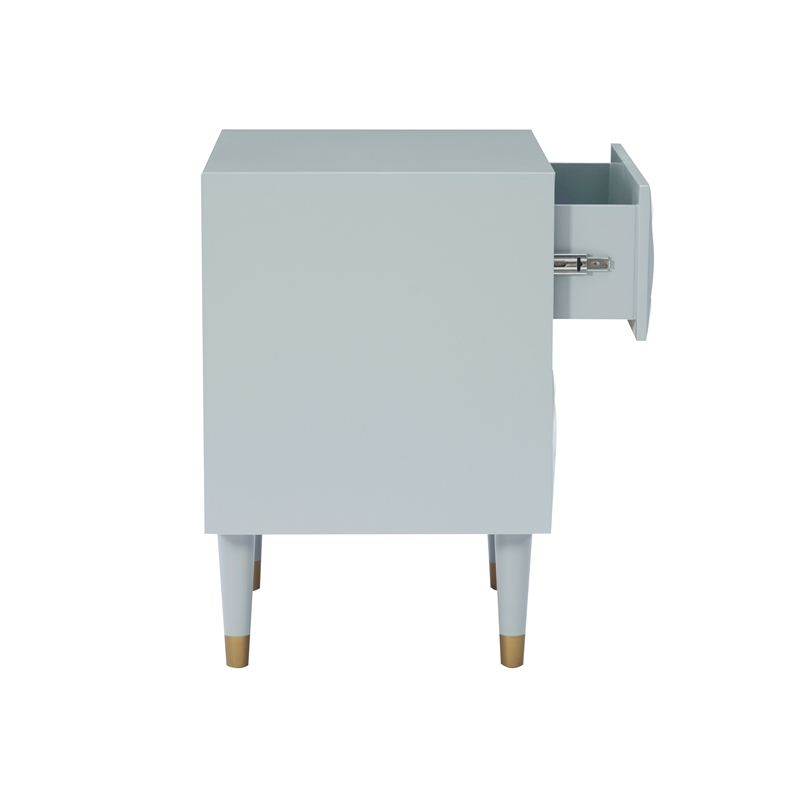 Linon Alick Wood Geo Texture 2 Drawer Nightstand with Gold Hardware in Gray