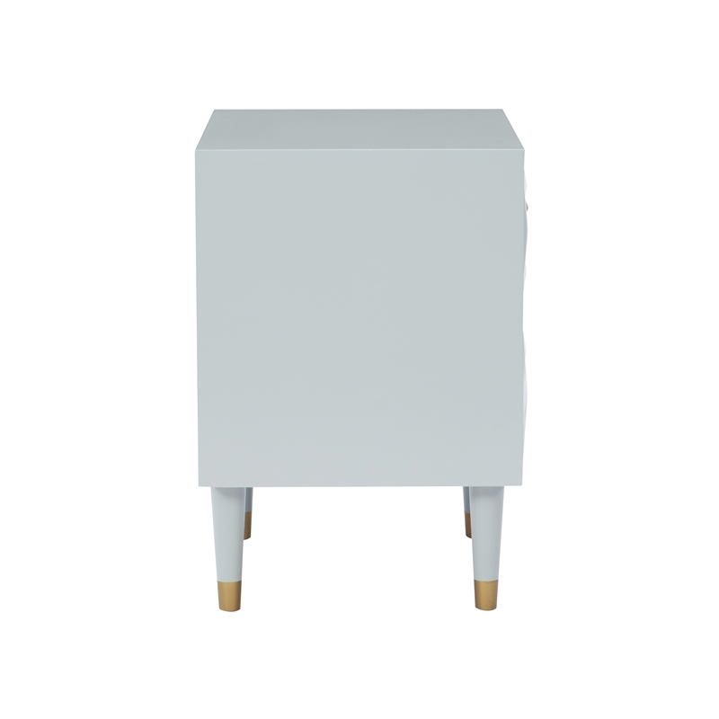 Linon Alick Wood Geo Texture 2 Drawer Nightstand with Gold Hardware in Gray